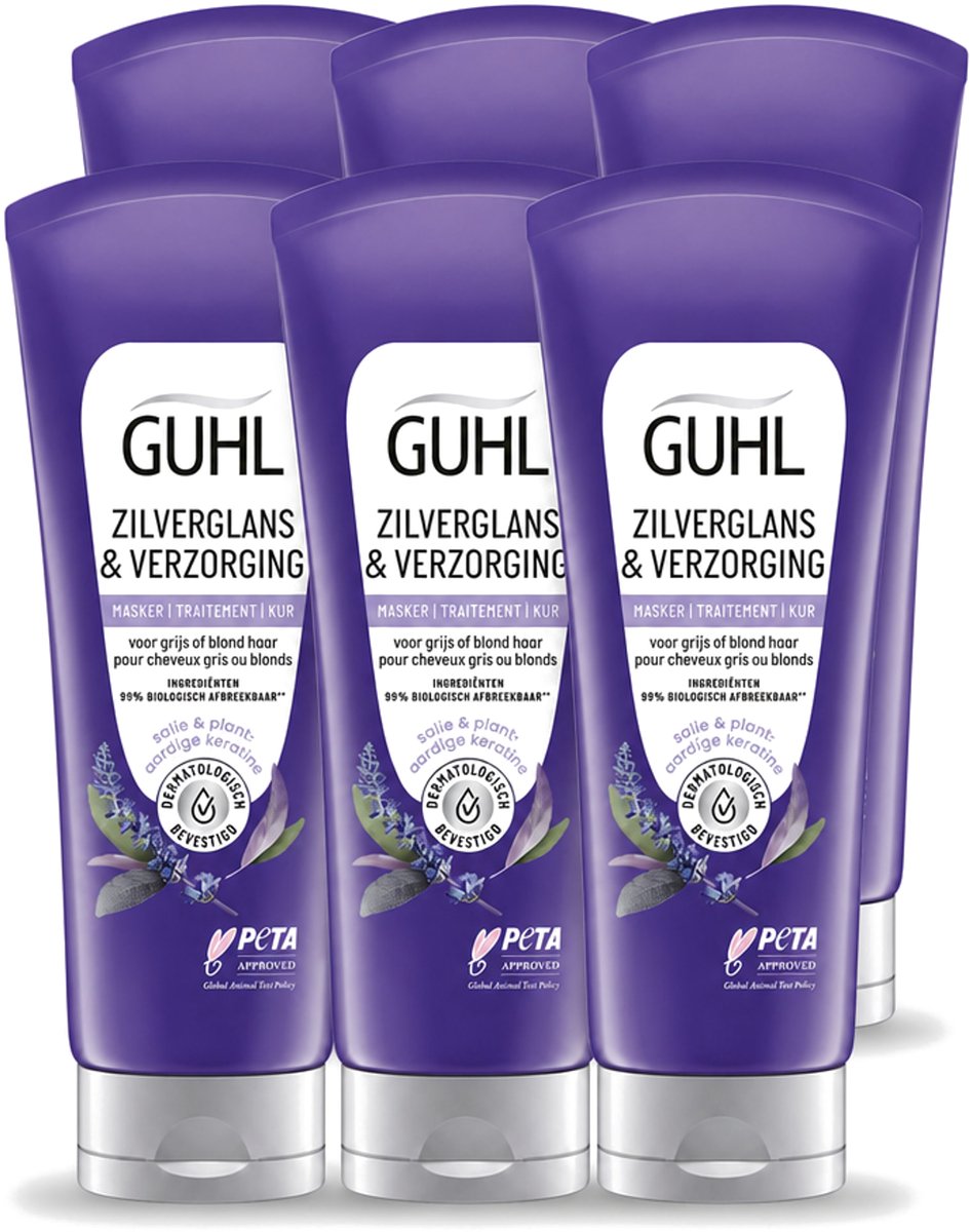 6 x Guhl - Haarmasker - Zilverglans & Verzorging Anti-Geel - 200 ml - Voordeelverpakking - 6 stuks