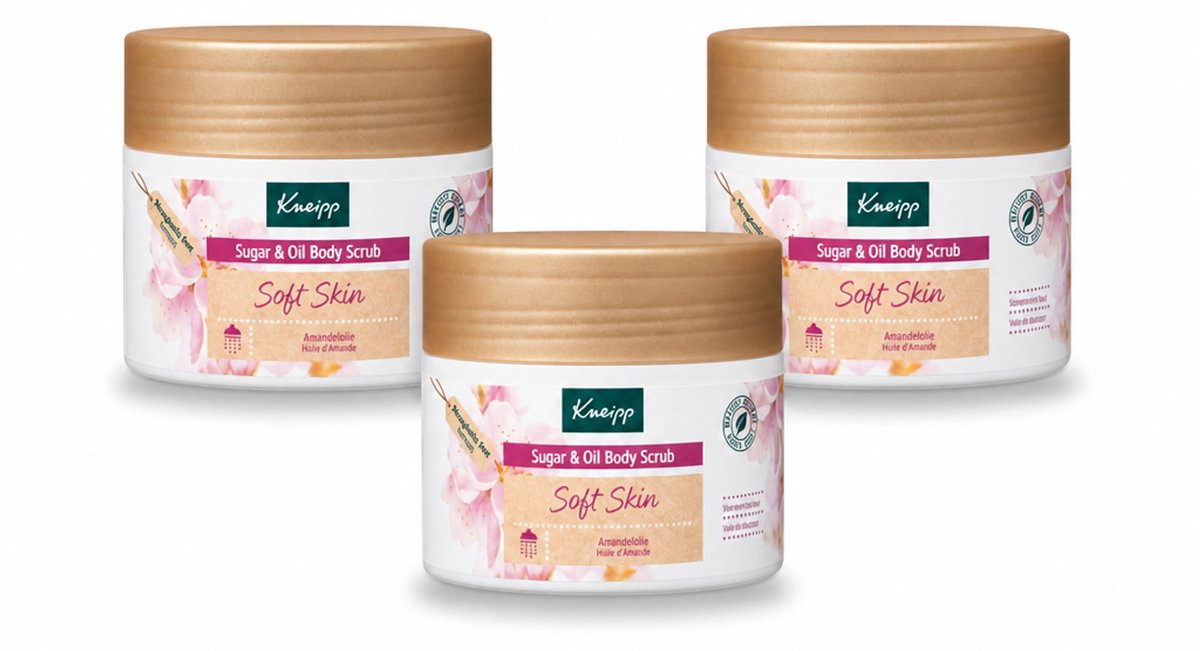 3 x Kneipp - Body scrub - Sugar & Oil - Soft Skin - Voor droge en gevoelige huid - 220 g - Voordeelverpakking - 3 stuks