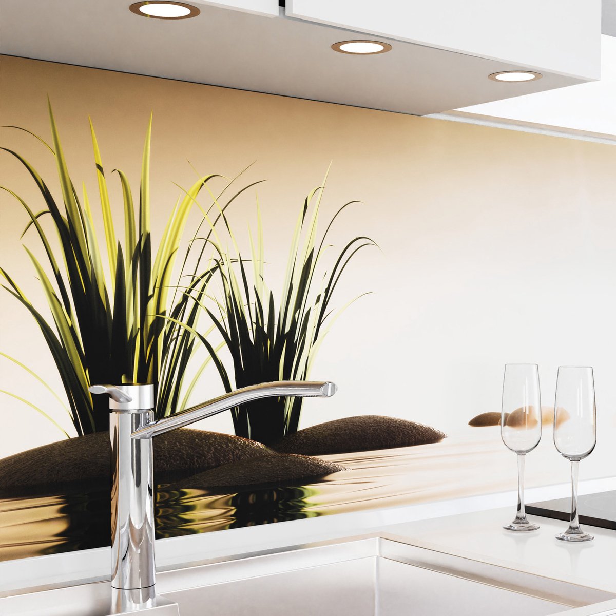 Keuken achterwand zelfklevend - Spatscherm keuken - Spatwand fornuis - Muurbeschermer - Verstevigde PET folie - 0,4 mm - Mat - Zee-stenen Avondgoud - 220 cm x 80 cm
