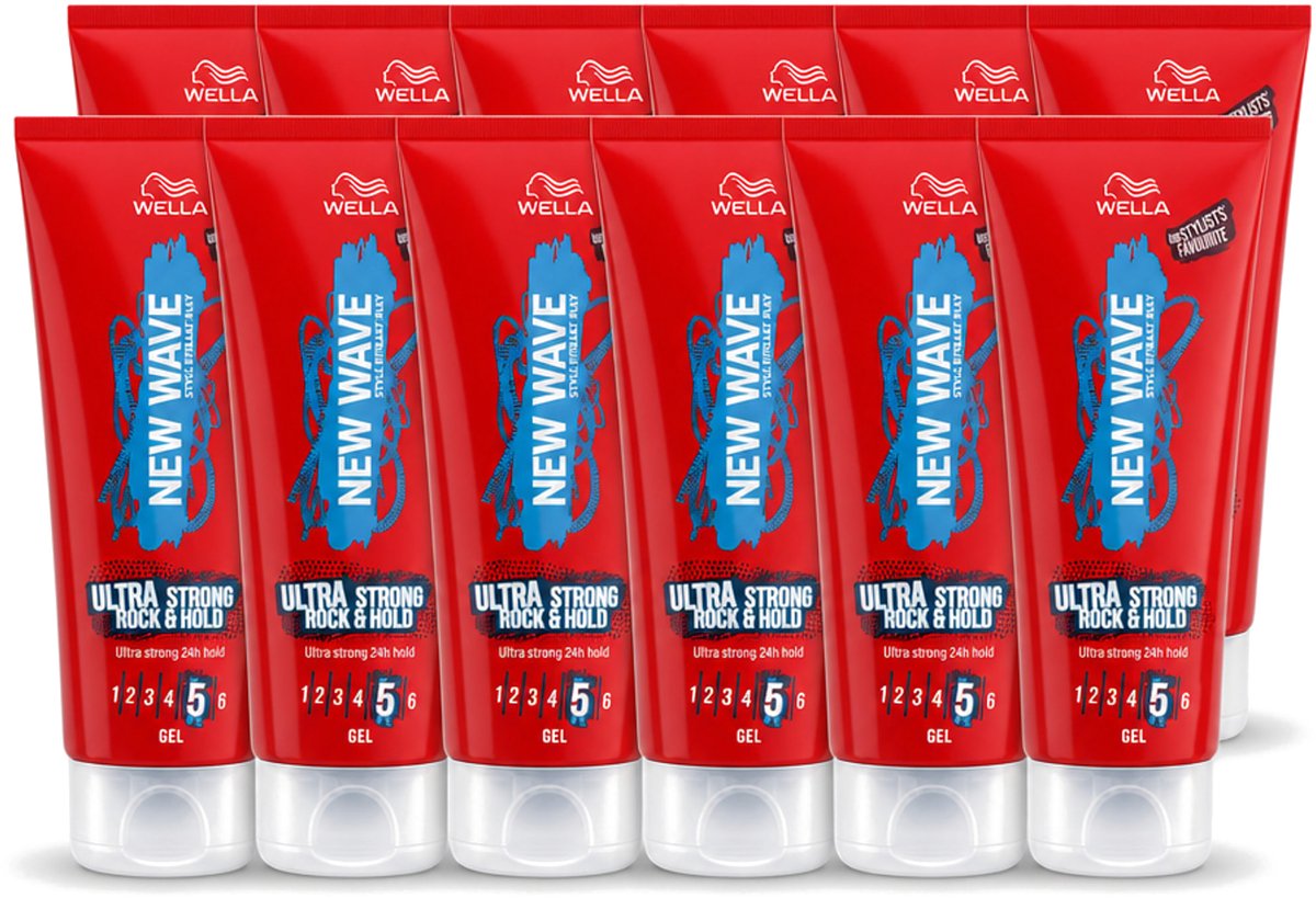 12 x Wella – New Wave Rock’n Hold Ultra Strong – Haargel – 200 ml - Voordeelverpakking - 12 stuks