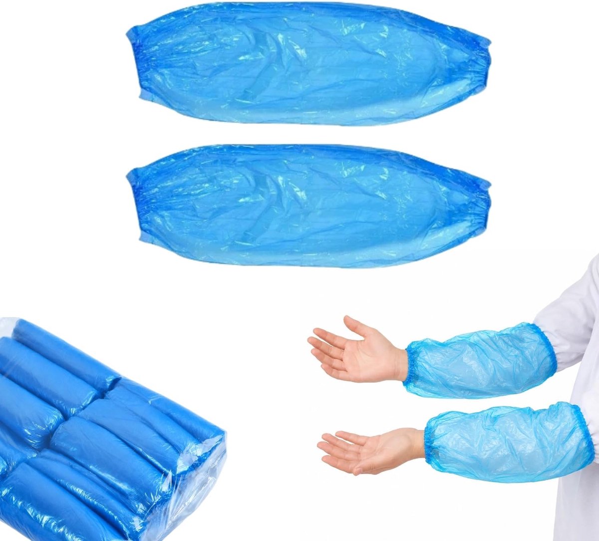 200 stuks, blauw, waterafstotend, met elastische dubbele manchetten, duurzame onderarmbeschermers tegen vuil en spatten, voor keuken, hot pot, schilderen, tatoeages