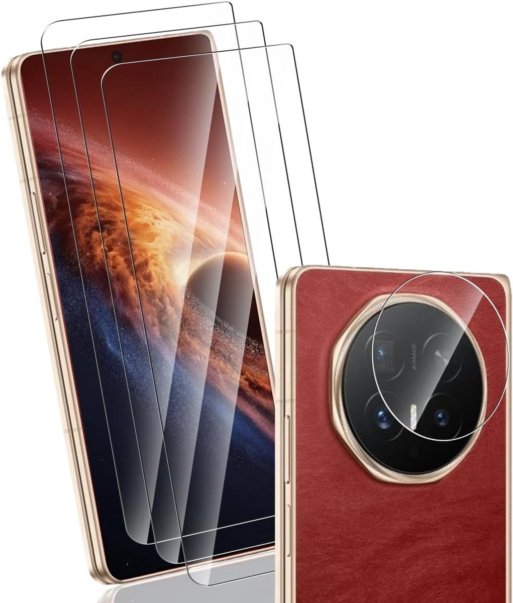 Beschermfolie voor Honor Magic V6 gehard glas, 9H gehard glas, 3 stuks, met cameralensfolie, 1 stuk, HD, transparant voor Honor Magic V6