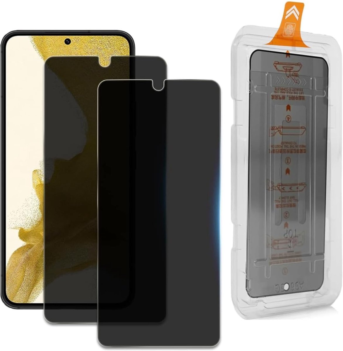 Screen Protector voor Samsung Galaxy S22/S23, gehard glas, [automatische installatie], 2 stuks, 28H hardheid, anti-spionage privacyfolie