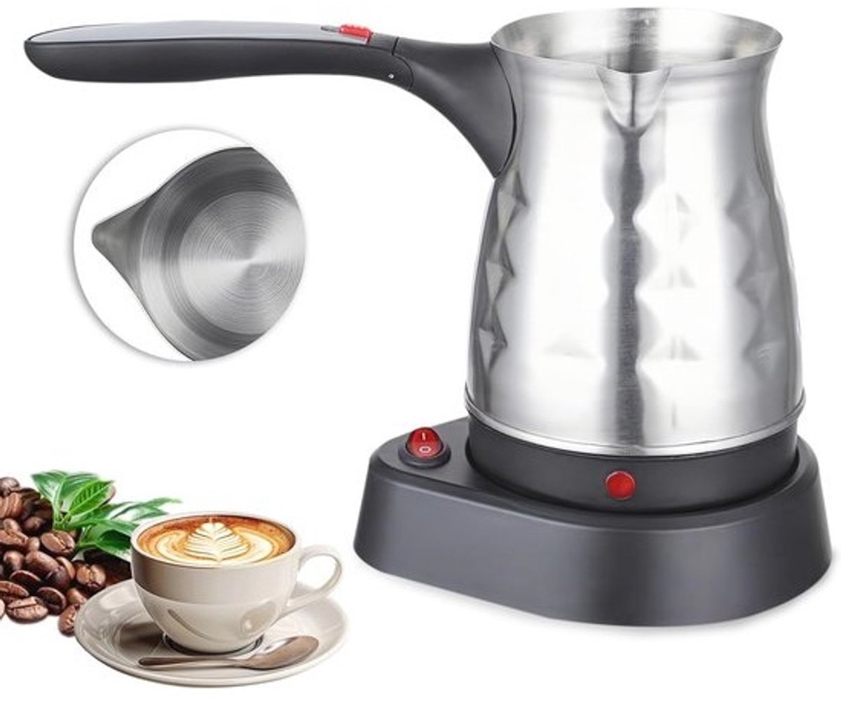 Turks Koffiezetapparaat 500 ml - Roestvrij Staal Koffiekoker met Inklapbare Handgreep en 600 W Vermogen