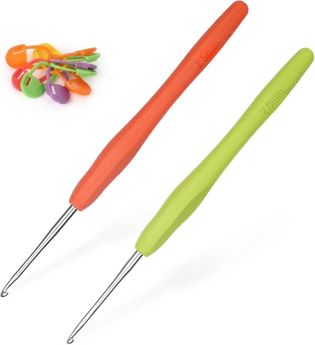 Ergonomische Haaknaalden 2mm en 2.5mm, 2 Stuks Metaal, Ideaal voor Beginners en Professionals, Comfortabele Grip voor Artrose en Langdurig Haken