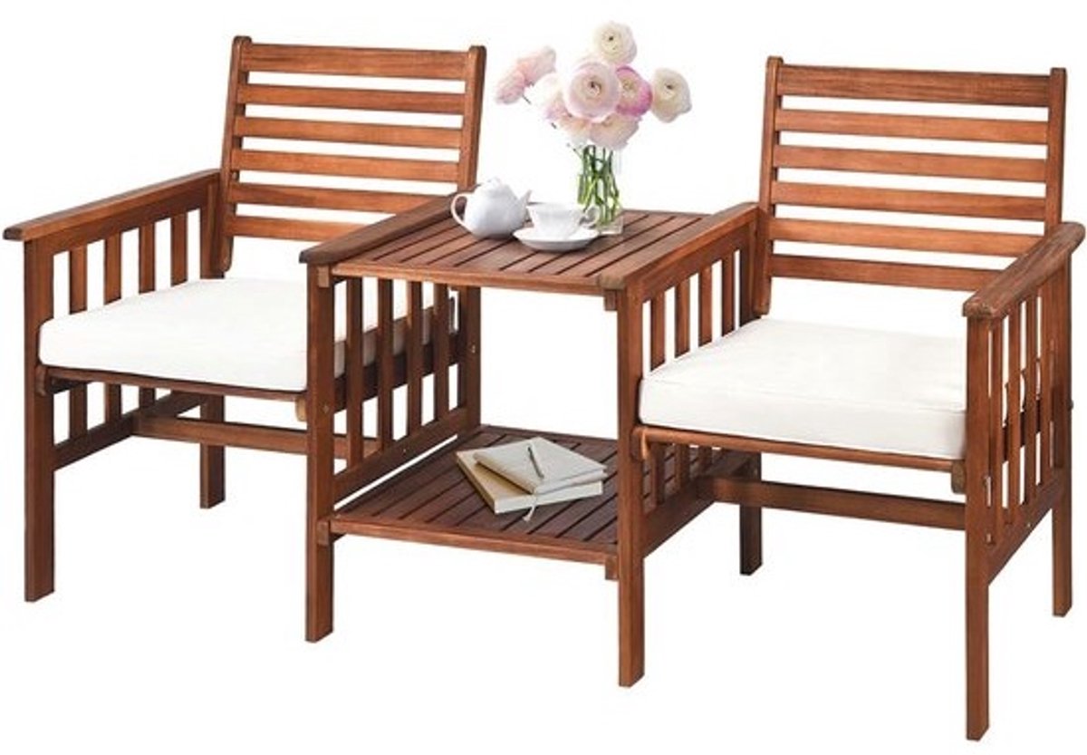 Houten Tuinbank met Tafel en Parasolgat – 2-zits Outdoor Zitgroep