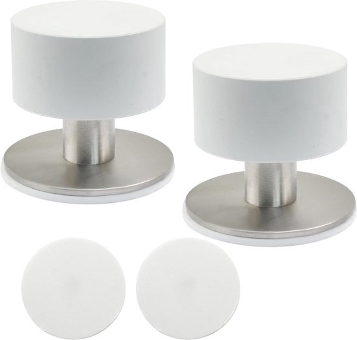 Zelfklevende deurstopper 2 stuks met rubberen bumper en roestvrijstalen afwerking, 40 mm diameter, perfecte wand- of vloerdeurhouder
