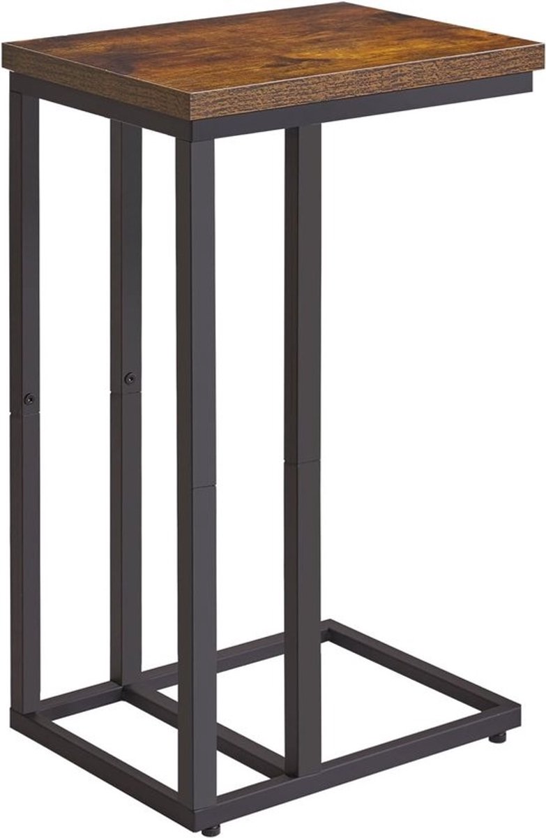 Bijzettafel C-vorm - Slaapkamer tafel - Woonkamer opruimen - Stabiel stalen frame - 32x42x63 cm - Rustiek bruin zwart