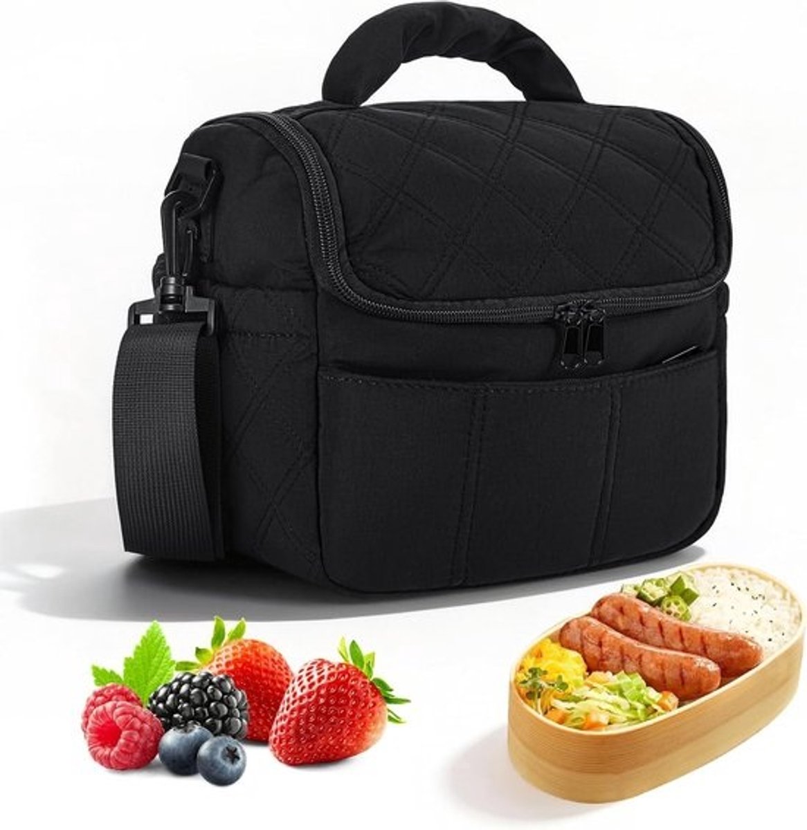 Vrouwelijke Koeltas, Schattige Gevoerde Isolatie Lunchtas, Zachte Lekvrije Koeltas voor Werk, Picknick en Uitjes - Multifunctionele Draagbare Isolatie Tas (Zwart)