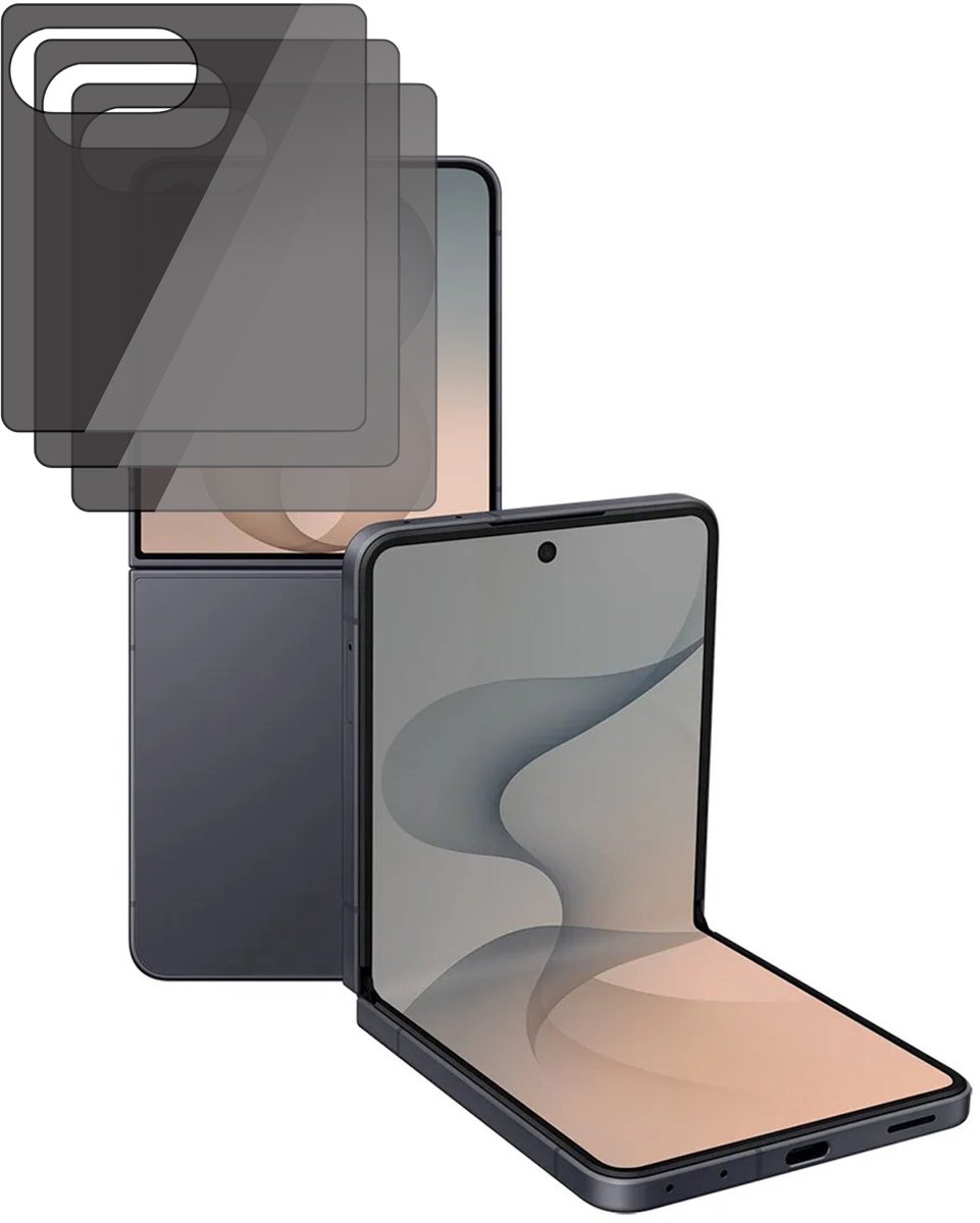Privacy Screenprotector geschikt voor Samsung Galaxy Z Flip 8 / Flip 7 – 3 Stuks – Full Cover Gehard Glas – Anti Inkijk – Privacy Filter
