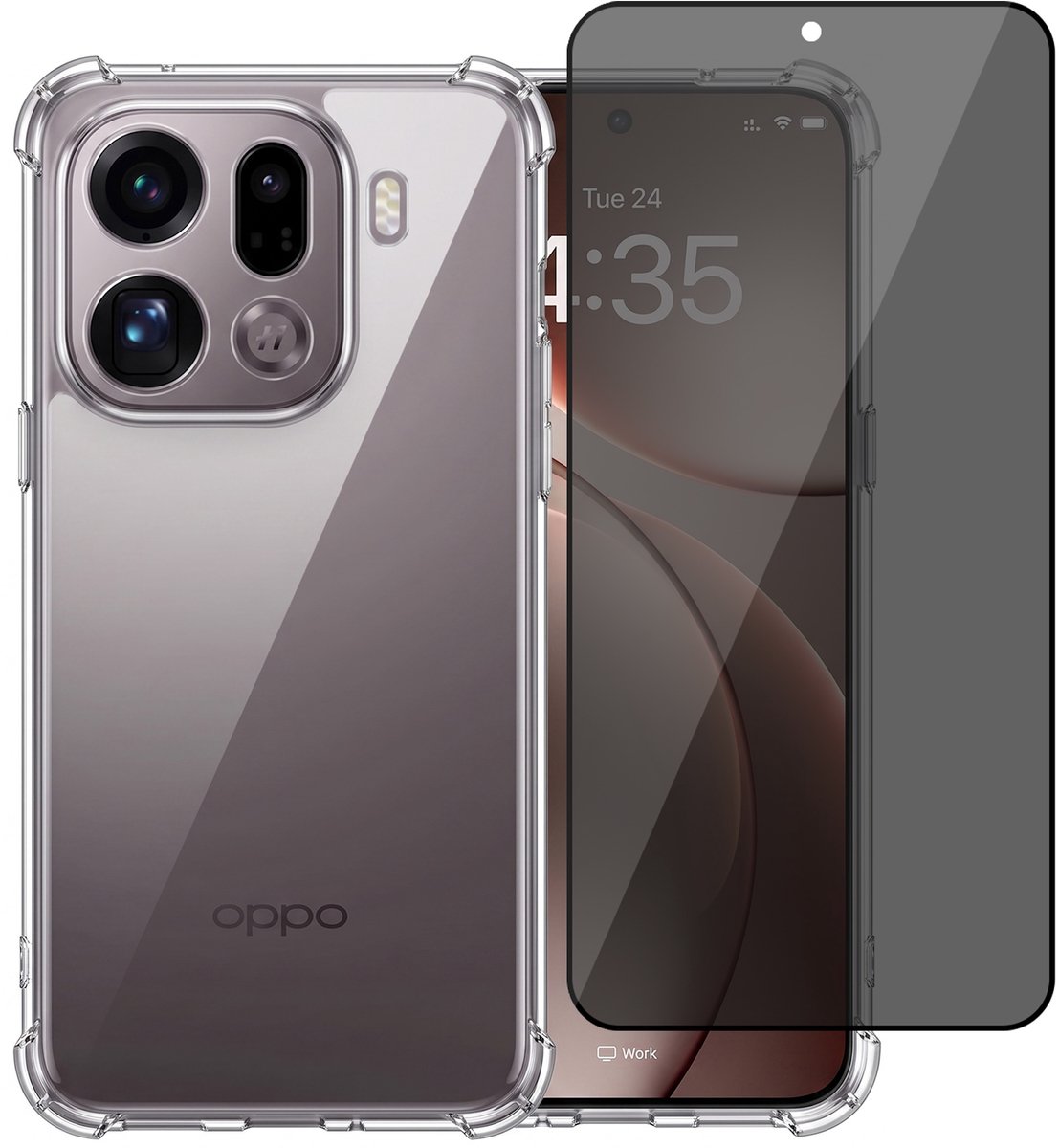 Hoesje geschikt voor Oppo Find X9 Pro – CrystalClear Back Cover – Schokbestendig – Privacy Screenprotector Full Cover