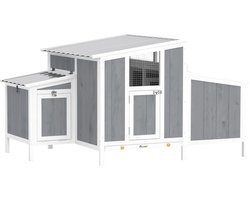 Kippenhok 145x90x92 cm, grijs, hout, dierenverblijf, kippenkooi, dierenren, stevig en duurzaam, praktisch en mooi, geschikt voor circa 3-4 kippen, voor tuin, erf en buitenruimte