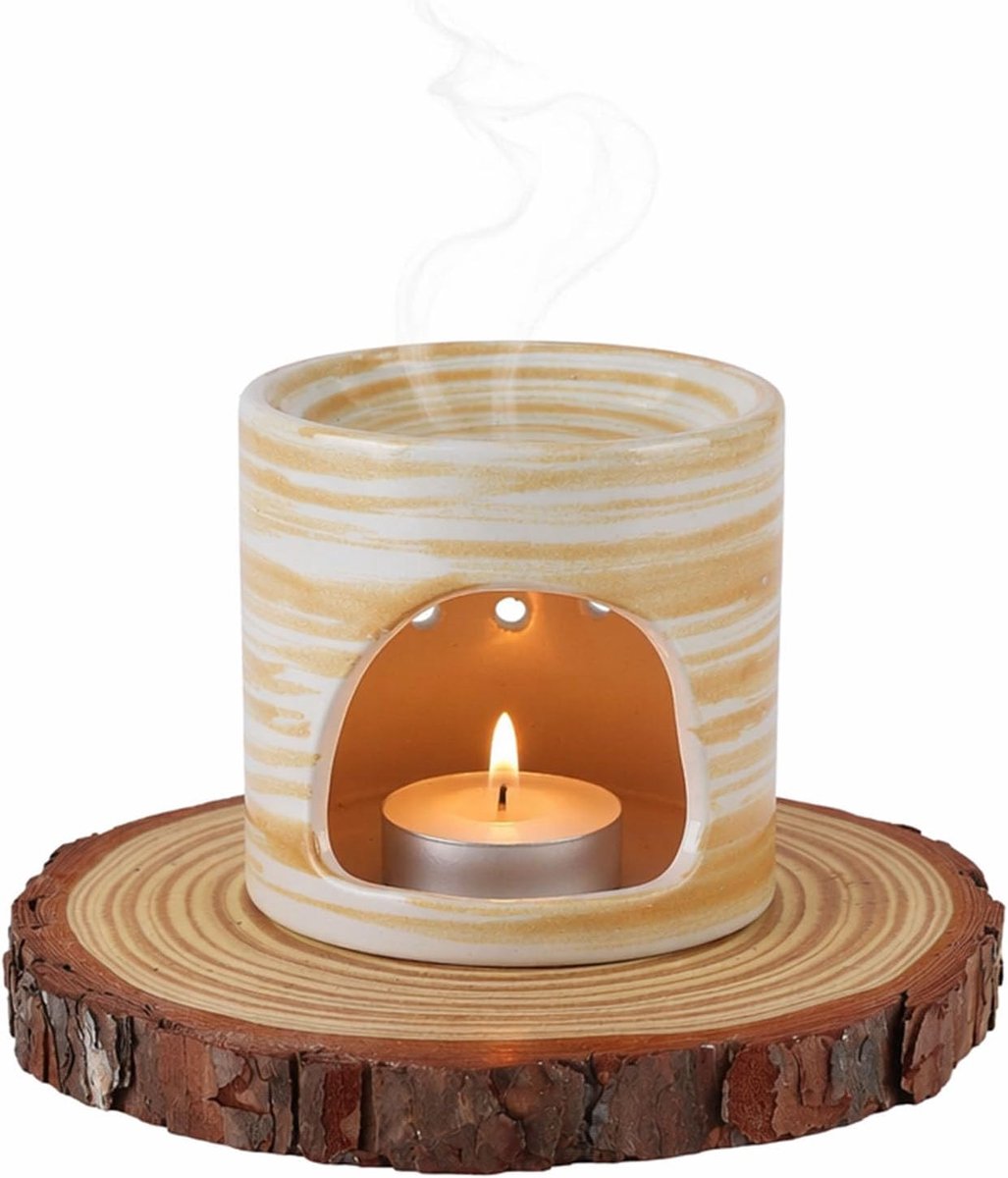 Geurlamp voor etherische oliën - keramiek - crèmewit - sfeervolle verlichting en aromatherapie - ShopVlot