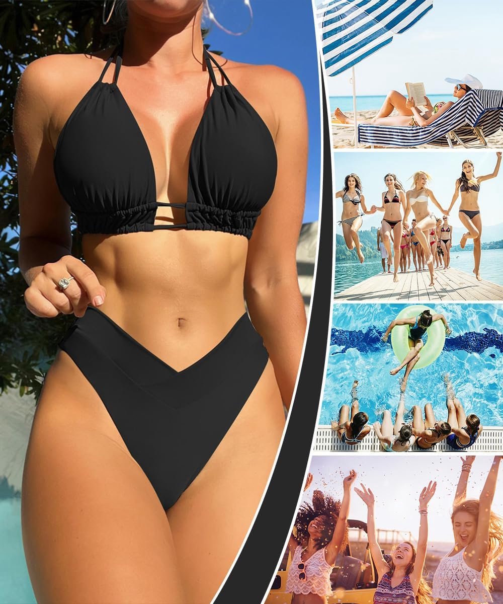 Badpak voor dames, tweedelig, push-up V-hals, bikini-bovendeel, sexy push-up-beha, badmode voor dames, strandkleding