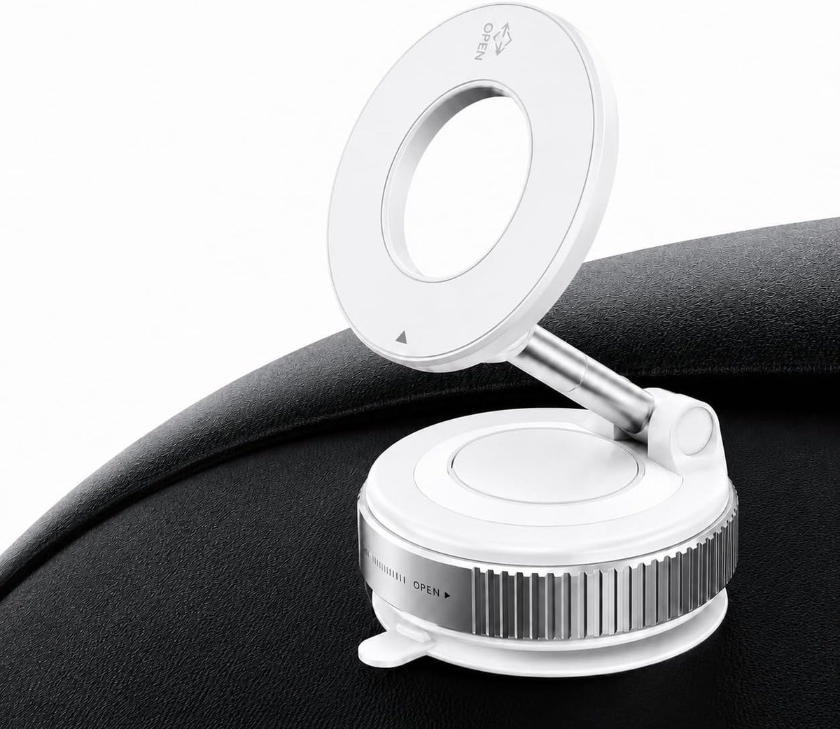 Autotelefoonhouder voor MagSafe – ultra krachtige vacuüm zuignap, 360° rotatie, dubbele arm, opvouwbaar, compatibel met iPhone en Android met magneetring, dashboard en voorruit