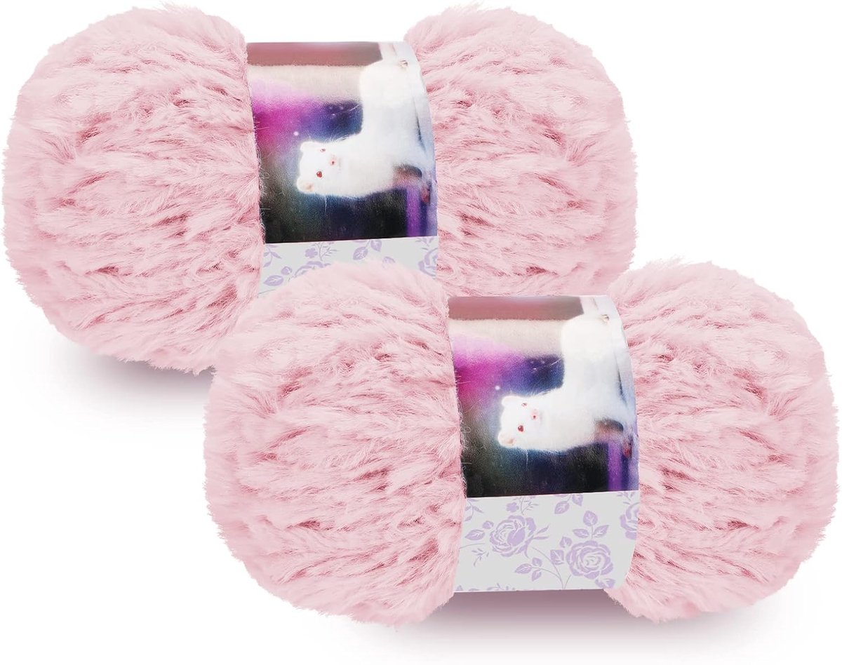 2 verpakkingen kunstlederen garen, wol, voor haken en breien, 100 g, roze