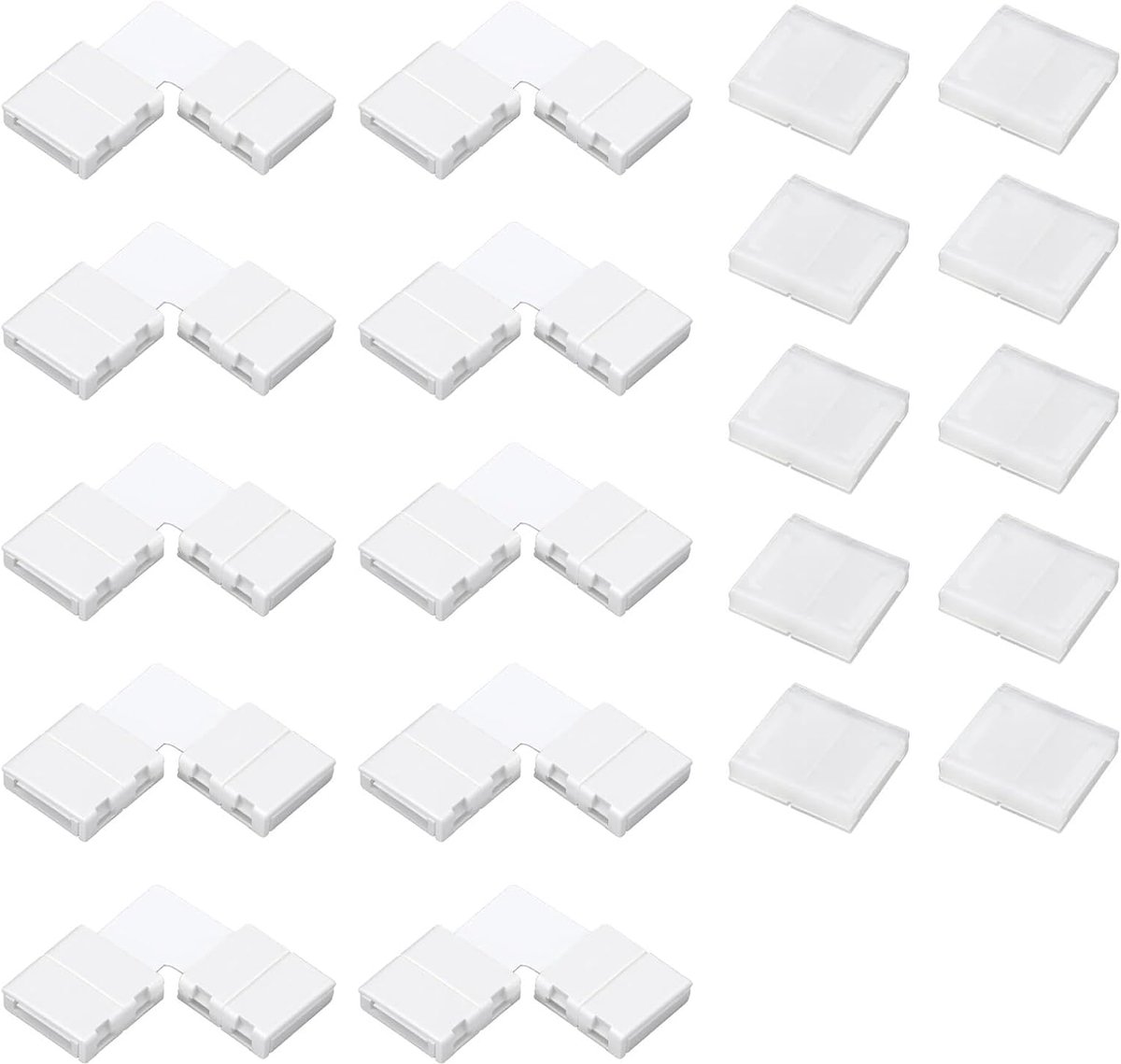 4-polig, 10 mm (20 stuks), voor RGB SMD 5050 ledstrip, 4-polige connector, met 10 L-hoekverbindingen en 10 ledstripconnectoren, zonder solderen, eenvoudige installatie