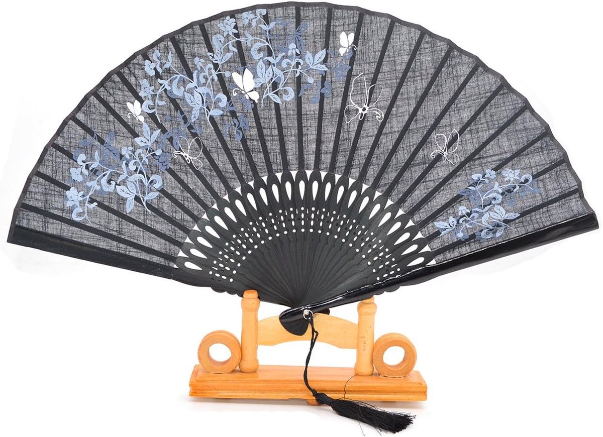 Bamboe Handheld Folding Fans (Flying vlinder en bloemen), Zijde Ventilator cover Zakjes en geschenkdoos inbegrepen