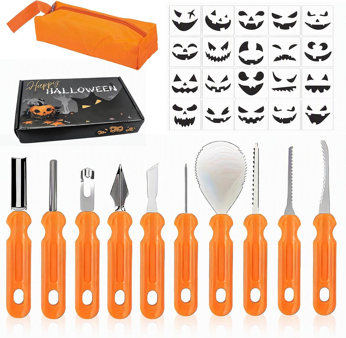 10-delige pompoen snijgereedschapsset Halloween snijset met 20 sjablonen