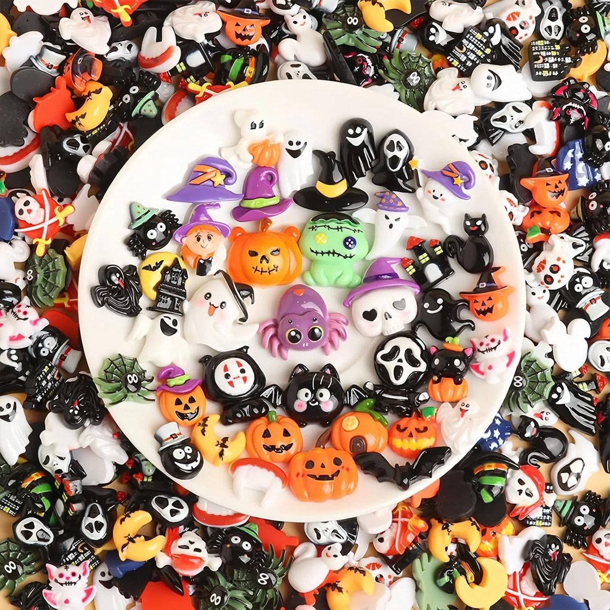 100 stuks mini Halloween ambachtelijke hars ornamenten, Halloween hars flatback bedels, delen D'Halloween hars bedels, pompoen spin, voor ambachtelijke ornamenten, scrapbooking, super schattig