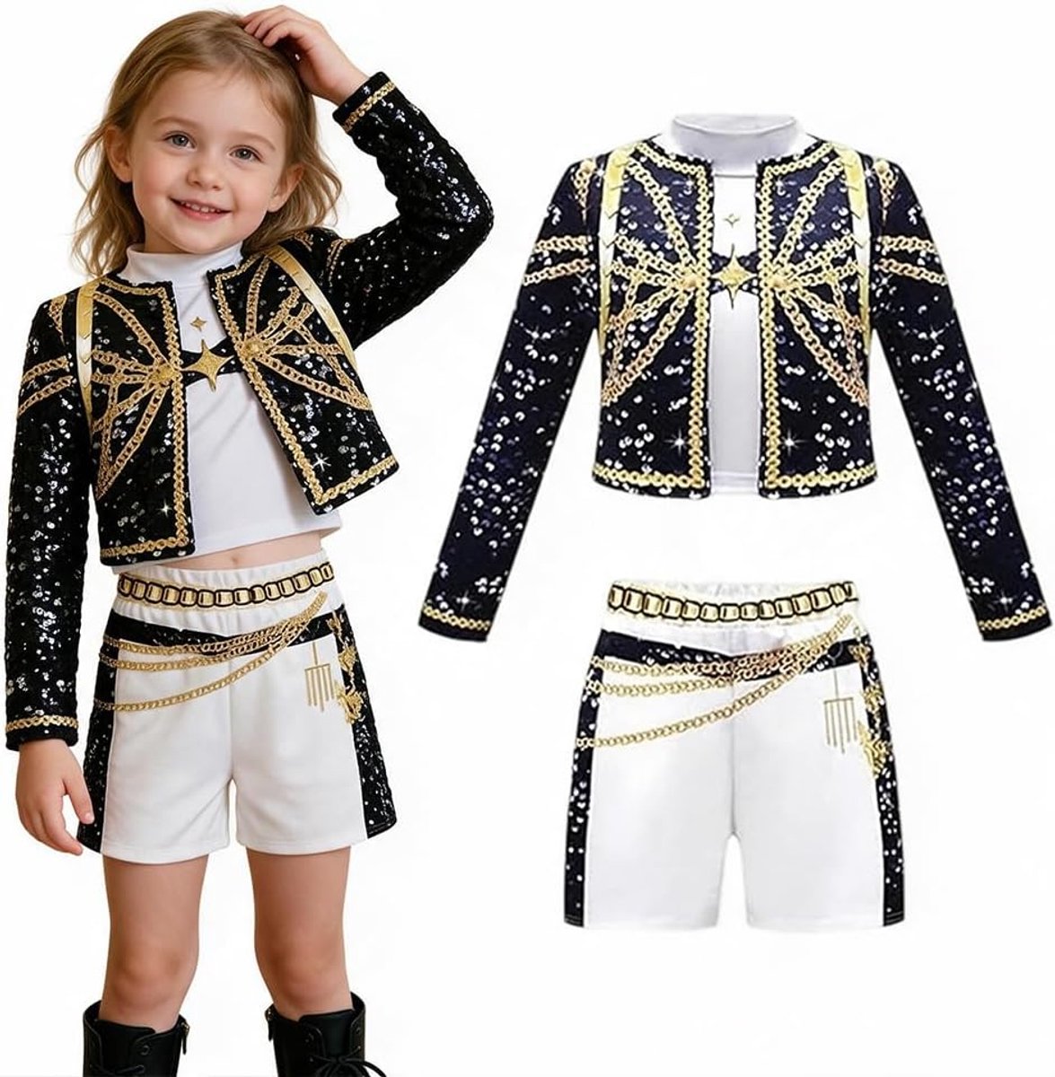 Kostuum voor kinderen, 3-delig anime-cosplay-kostuum met vest, jas, rokken, idool cosplay, popzanger, cosplay, rollenspel, uniform, complete set, voor Halloween, carnaval, podiumjurk