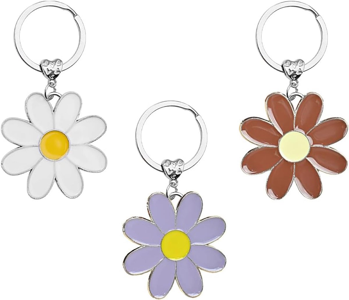 3 stuks madeliefje sleutelhanger, modieuze hanger bloemen schattige bedels decoratie zonnebloem sleutelhanger voor verjaardag, afstuderen, bloemenliefhebbers accessoires, portemonnee, beste