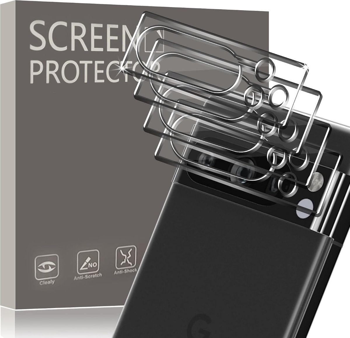 4 stuks camerabescherming voor Google Pixel 8 Pro, enkele lenzen, beschermfolie, 9H hardheid, pantserbescherming, glas, anti-kras camerabescherming