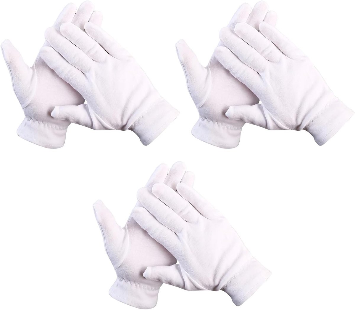 3 paar herbruikbare katoenen handschoenen met elastiek, dermatologische katoenen handschoenen, stoffen handschoenen voor eczeem, sieradeninspectie (wit)