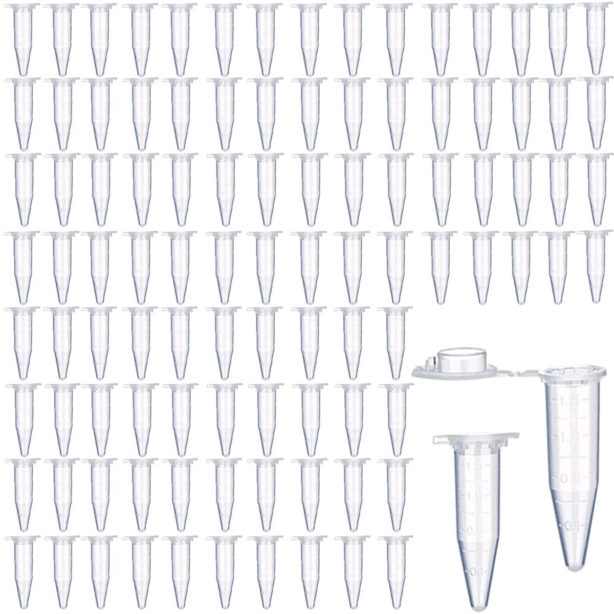 Centrifugebuis van kunststof, 100 stuks, 1,5 ml, micro-centrifuge, conische buizen, laboratoriumbuizen, monstercontainers met snap-cap geschikt voor laboratoria