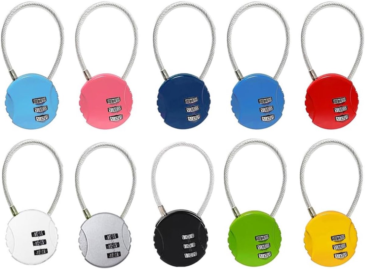 Bagagesloten, 10 stuks, vliegtuig-koffer-hangslot, combinatie van 3 cijfers, cijferslot, reiscombinatie, 3 cijfers, voor bagage, reiskast (willekeurige kleur)
