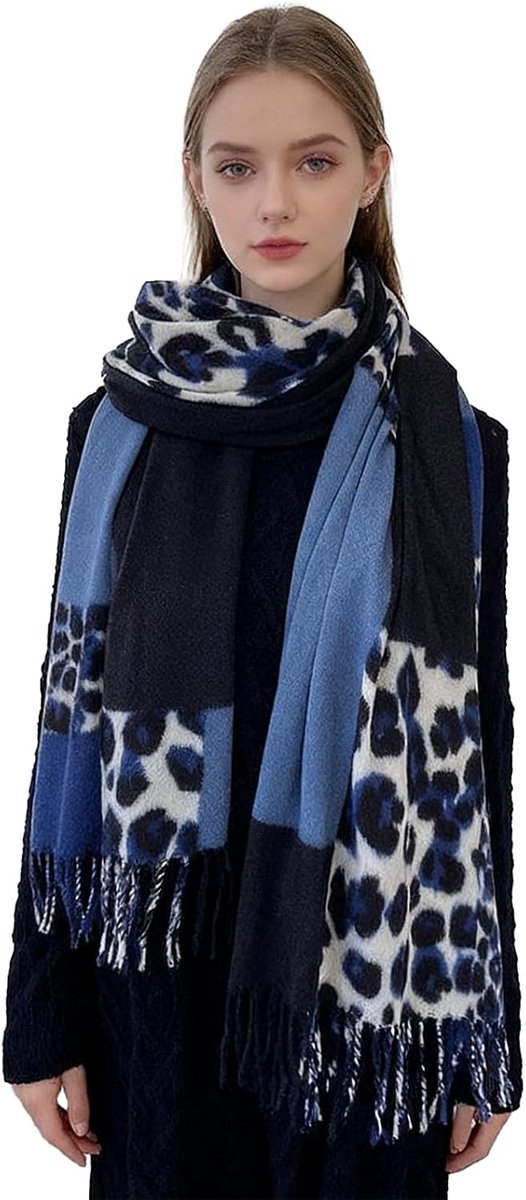 Sjaal voor dames, warm, herfst, winter, luipaardpatroon, kasjmier gevoel, leo-halsdoek met franjes, wintersjaal voor dames als premium doek & dierenprint sjaals en doeken voor avondjurk