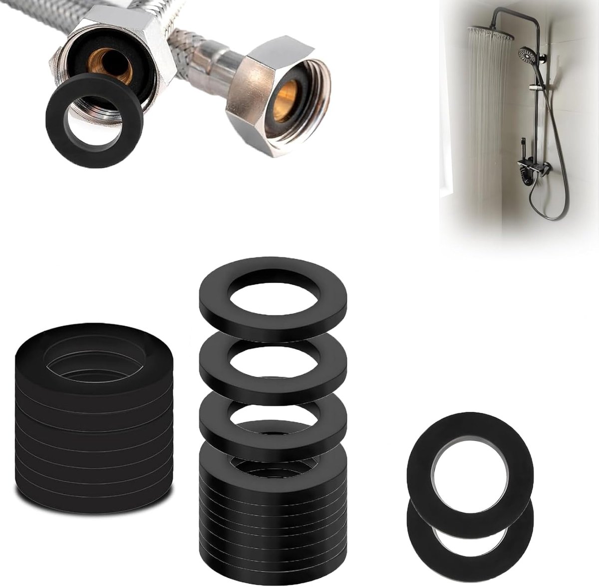 Sanitair, 60 stuks afdichtringen, sluitringen, rubberen platte afdichtingsset voor waterbuis, douche, slangkoppen, vervanging, kraan, douchekop, doucheslang, fles - 1/2 inch