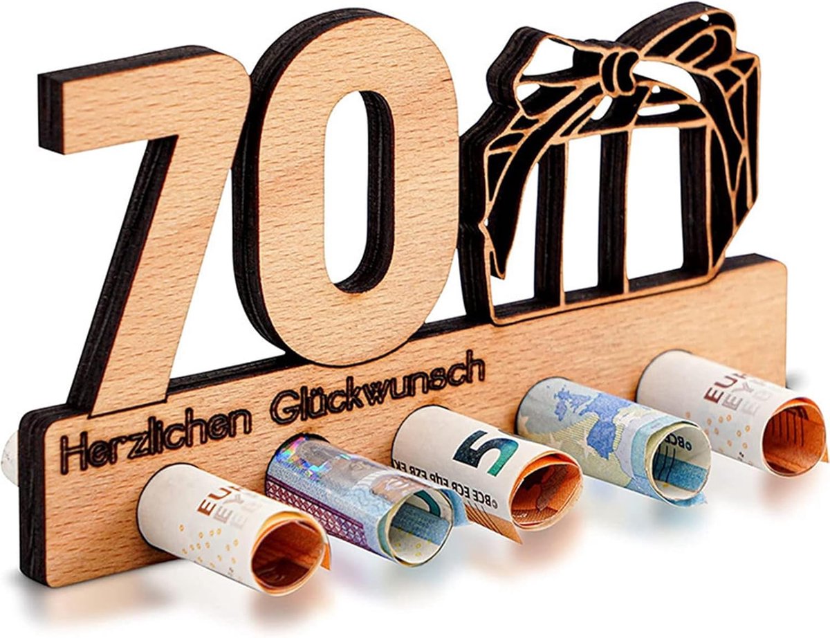 Gastenboek 70e verjaardag, gastenboek van hout, 70 jaar verjaardag, 70e verjaardag, cadeau voor 70e verjaardag, geldgeschenk gemaakt van hout, cadeaus voor vrienden, familie