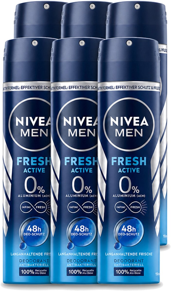 6 x Nivea - Men - Deo Spray - Fresh Active - 48 Uur Lang Werkend - 150 ml - Voordeelverpakking - 6 stuks