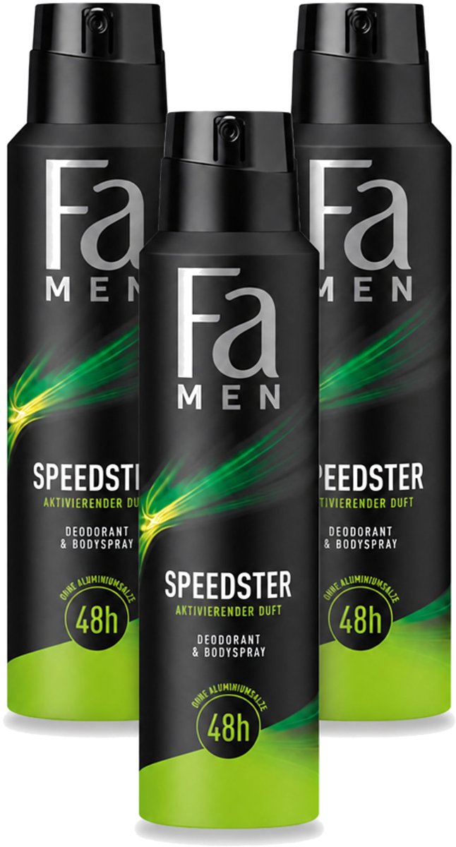 3 x Fa - Deodorant Spray - Speedster - Frisse Geur & Langdurige Bescherming - 48 uur Bescherming - 150 ml - Bulkverpakking - 3 stuks