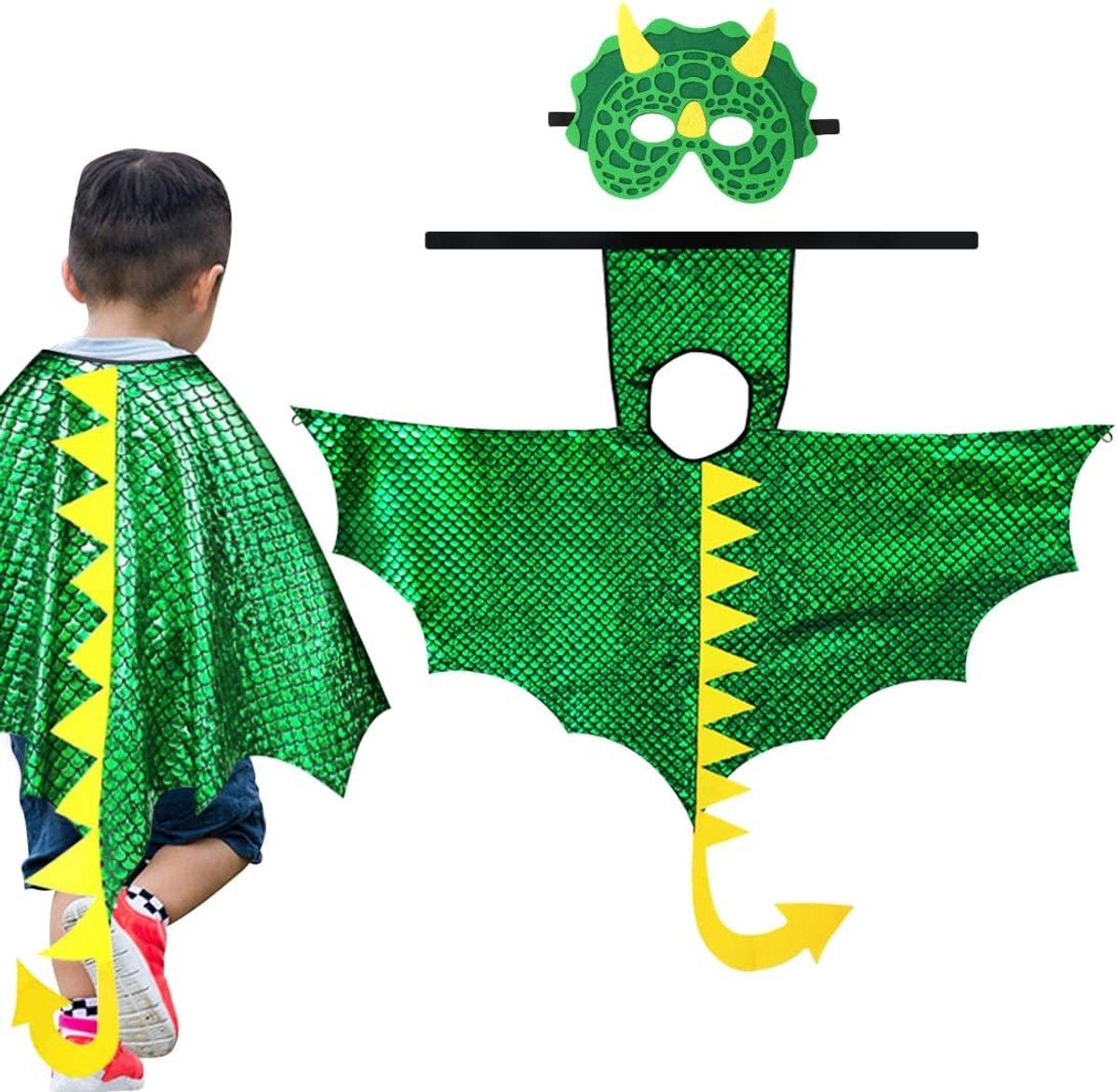 Dinosauruskostuum voor Kinderen met Cape en Masker - Draken- en Krokodillenthema voor Halloween en Feestjes