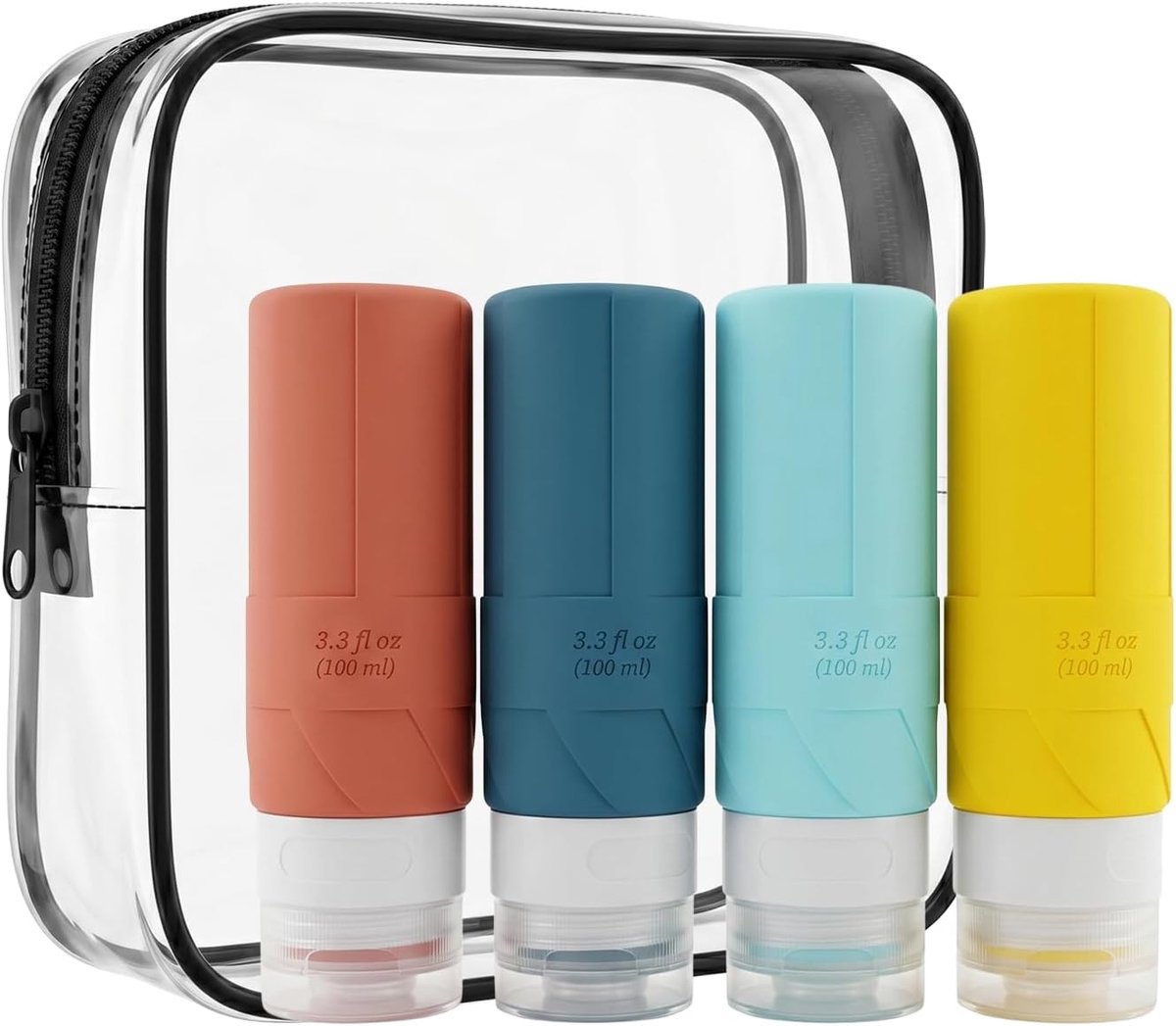 4 siliconen reisflessen, navulbaar, 100 ml, draagbaar, lekvrij, voor shampoo, lotion, crème, conditioner en douchegel
