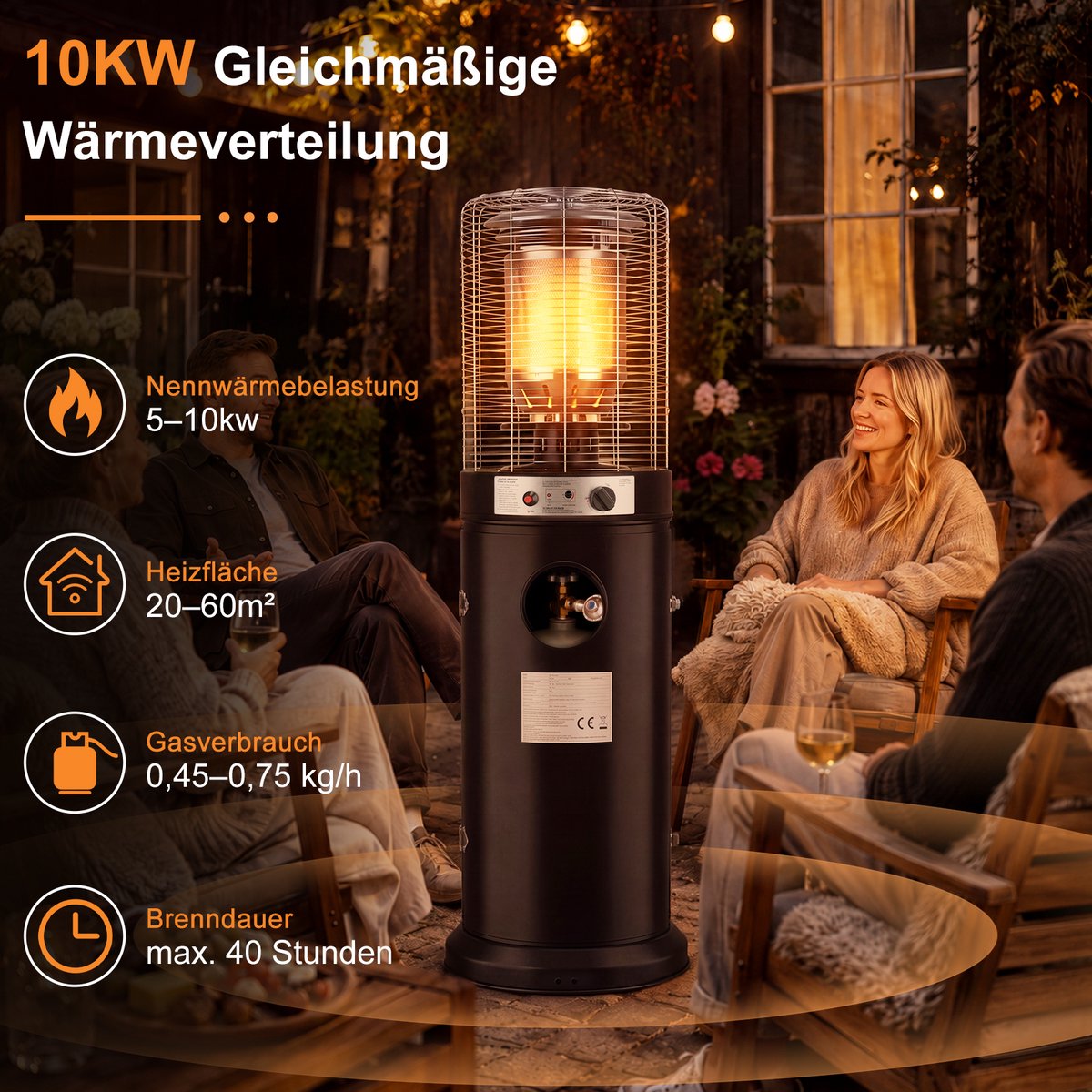 NETTLIFE Gas terrasverwarmer 5-10kW | Staande tuinverwarmer met kantelbeveiliging - piëzo-ontsteking - wielen & beschermhoes | Voor tuin en terras - geschikt voor 15kg gasfles – foto 5