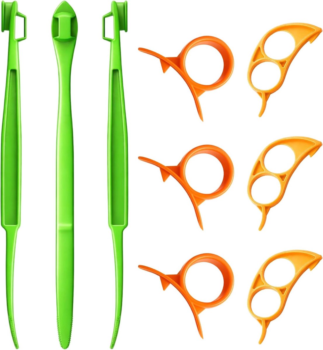 Schillers, appelsinaasappelschiller, fruitschiller, 3 verschillende vormen, kiwillepels van kunststof voor eenvoudig en comfortabel schillen (groen en oranje)