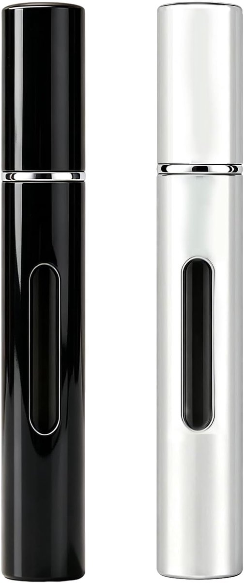 Glanzend zwart & zilver, 10ml, 2 stuks navulbare reisflesje voor eau de cologne