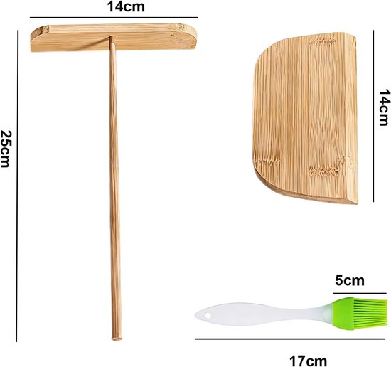 Pannenkoekenset van hout, pannenkoekenverdeler en spatel voor het bereiden en draaien van pannenkoeken, herbruikbare deegverdeler voor pannenkoeken, voor thuis, keuken, bakken, koken (rood 1) — afbeelding 5
