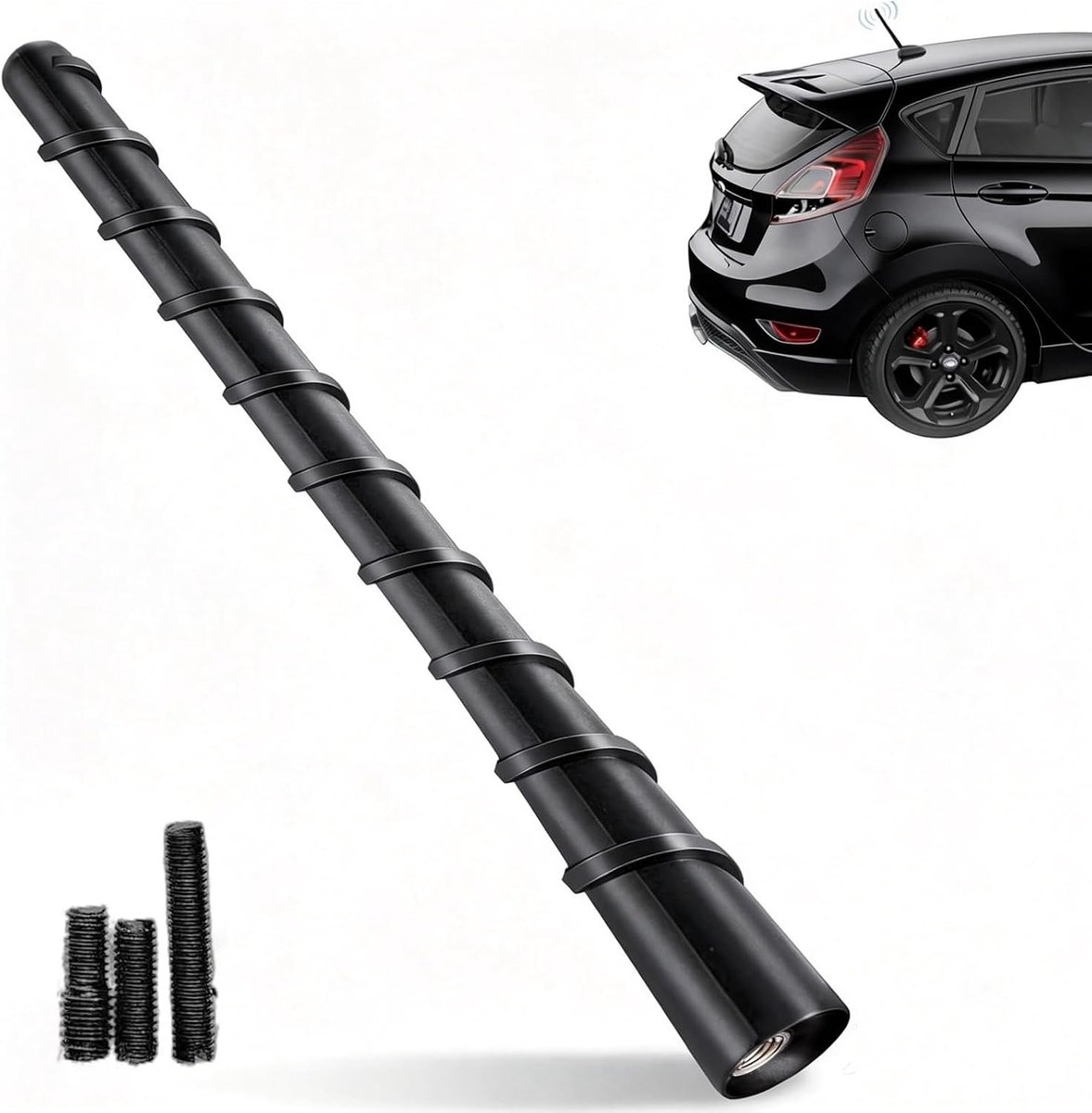 Korte autoantenne 17 cm FM/AM autoantenne met schroefdraad + 3 zwarte schroeven, universele dakantenne voor autoradio, vervanging met stevige rubberen antenne