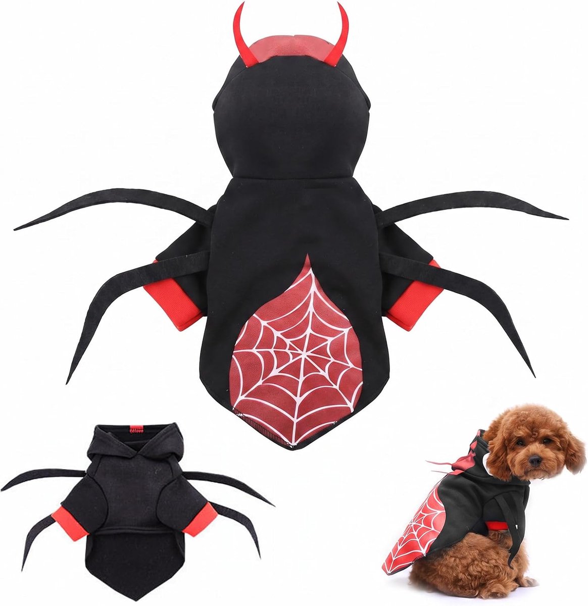 Spiderkostuum voor katten en kleine honden, XS, realistisch en grappig, pluche kleding voor kittens en puppy's, ideaal voor feestjes en cosplay, zwart