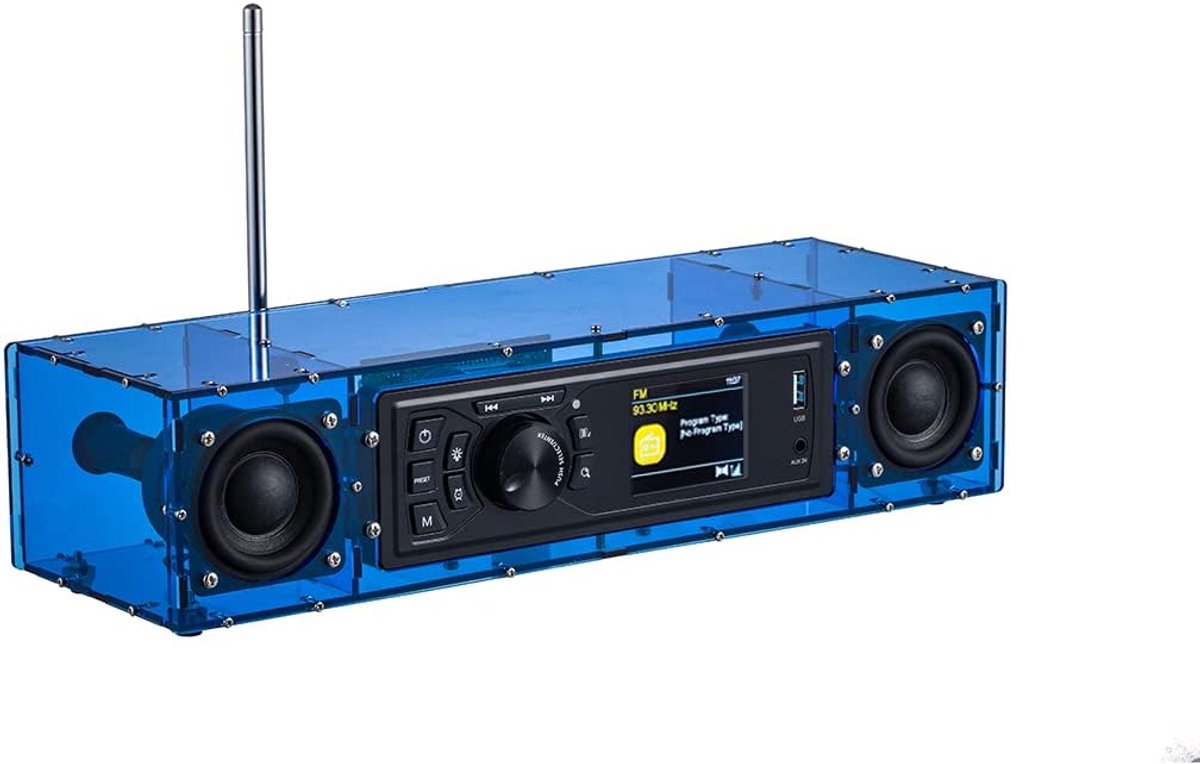 FM/DAB Radio Do It Yourself (DIY) kits met acrylbehuizing, DIY DAB+/FM sets met wekmodus & TFT-display en stereo soundbox (blauw)