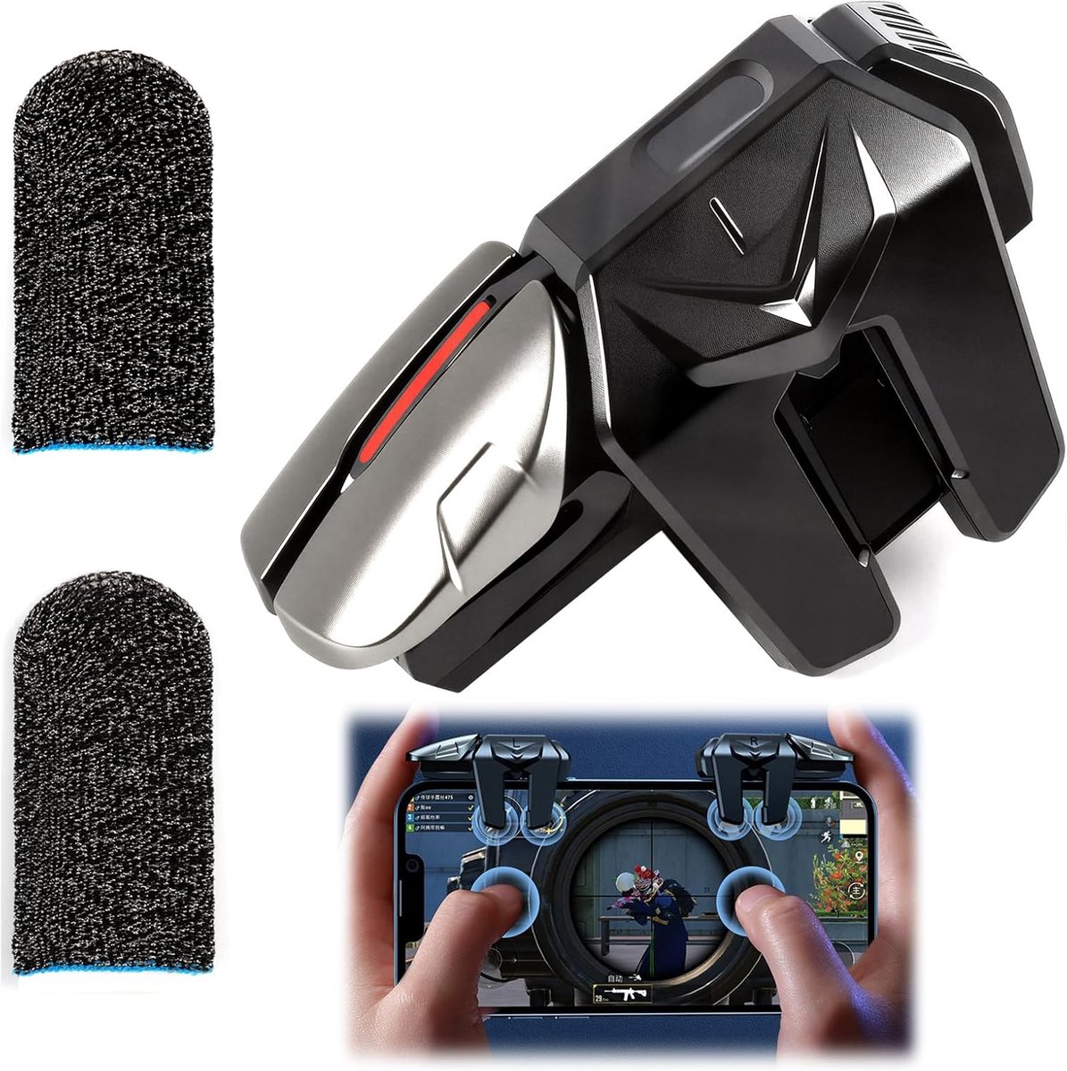 4 Triggers Mobiele Controller Joystick voor Smartphone, L1R1 + L2R2 Gaming Accessoires voor PUBG en COD, Compatibel met Android en iOS