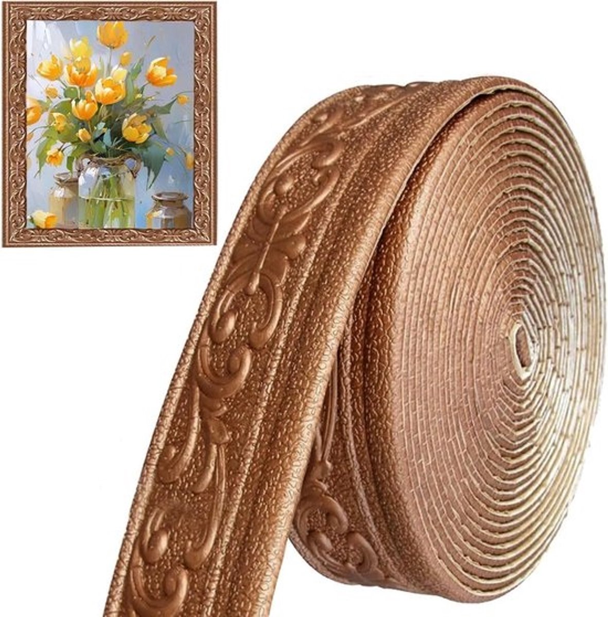 Allecto Plus - Sierlijsten zelfklevend brons - 10 meter - waterdicht - anti-botsing - voor muur en plafond - hoeken en lijnen - decoratieve wandrand met zelfklevende rand.