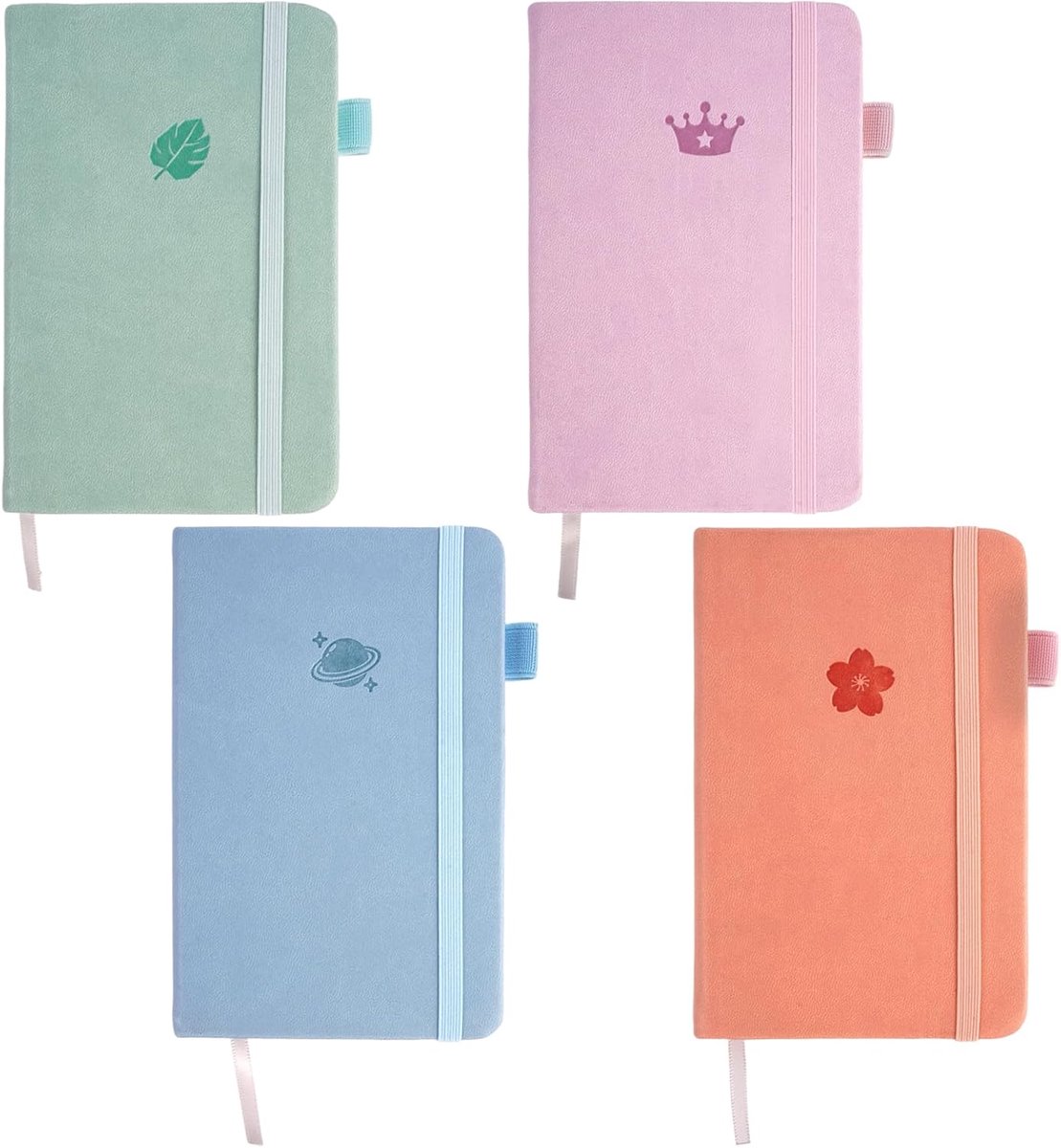 Hardcover Notitieboeken, 4 Stuks Mini Journal met Elastische Sluiting