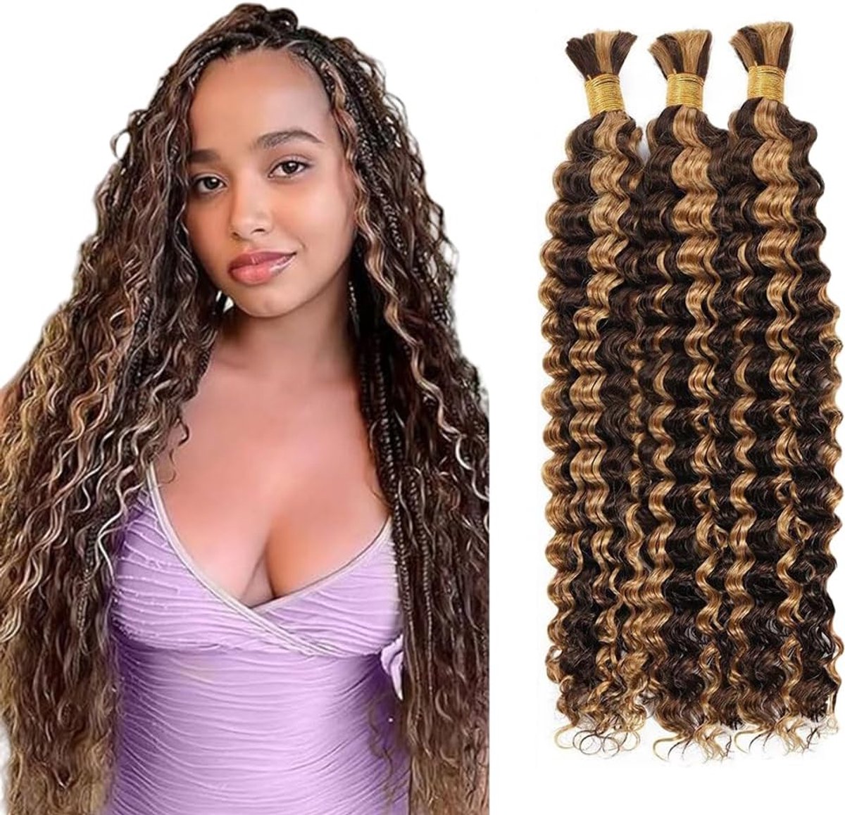 28 28 28 Inch Deep Wave Bulk hair for Braiding #4/27 Highlight Blonde Menselijk haar No Weft Premium Braiding Hair Extensions for Boho Braids With Minimal Tangle 3 Bundles/Pack