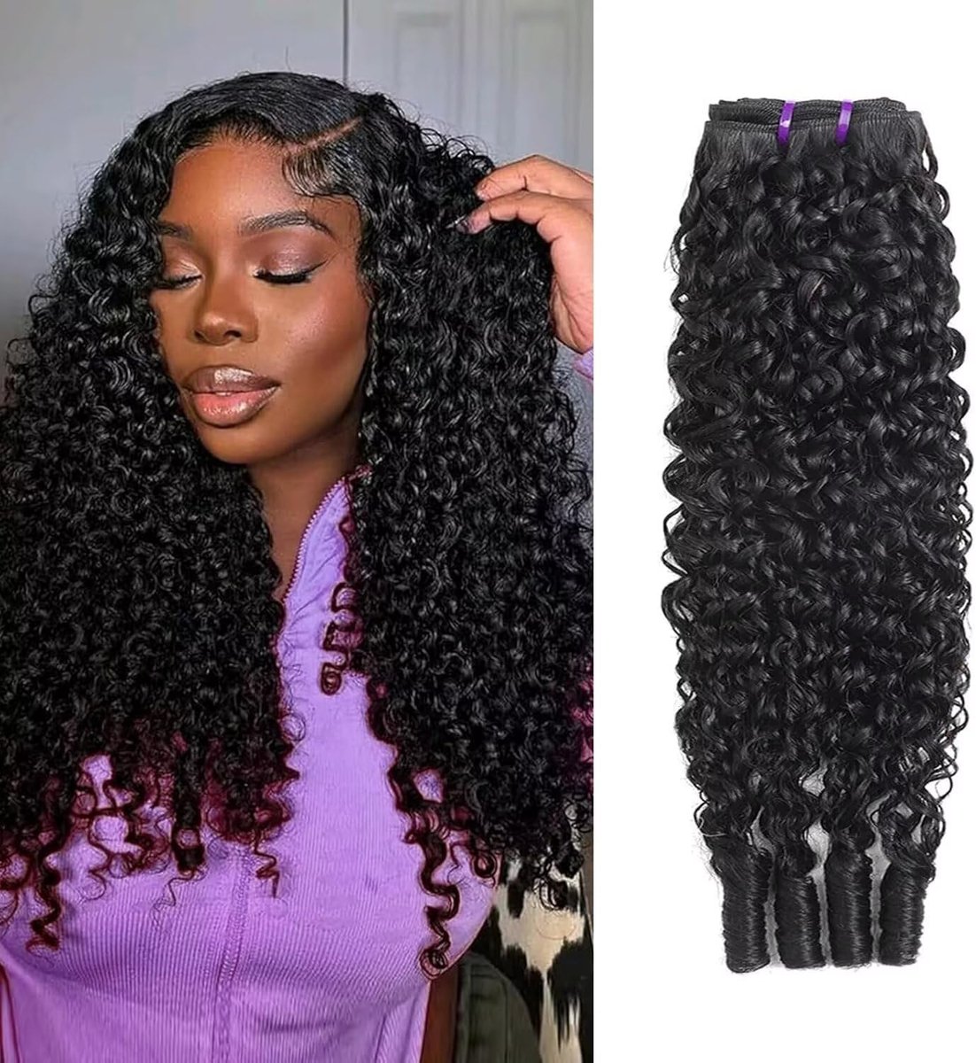Krullende haarbundels, 100% 66 cm, onbewerkt echt menselijk haar, 1 bundel met spiraal, krullend uiteind, dik Remy-haar, haarextensies voor vrouwen, natuurlijk zwart