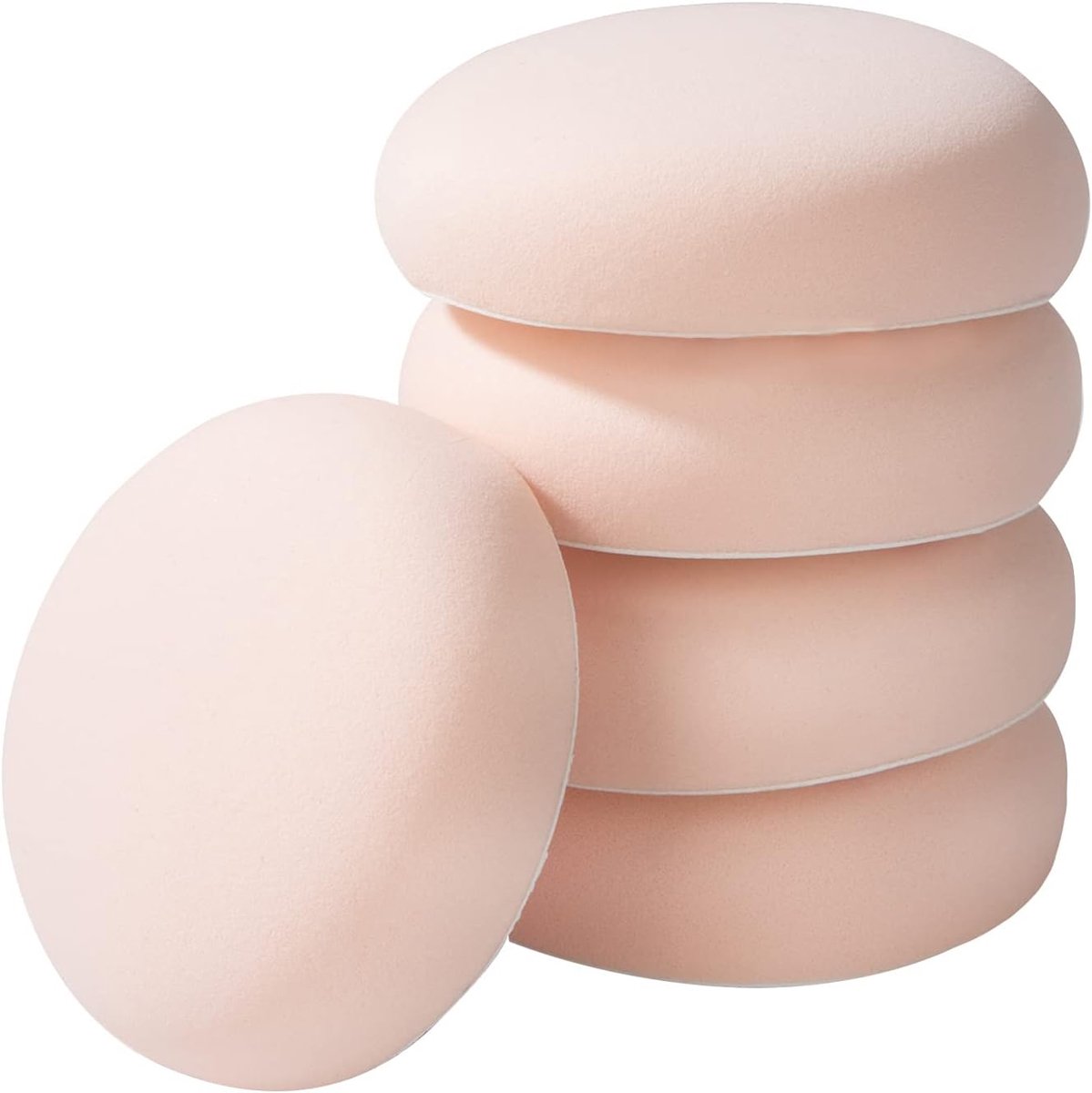 Poederkwast, 5 stuks, cosmetische spons, pluizig, wasbaar, rond, make-up, dubbel gebruik, nat en droog, voor vloeibare foundation, make-up poeder